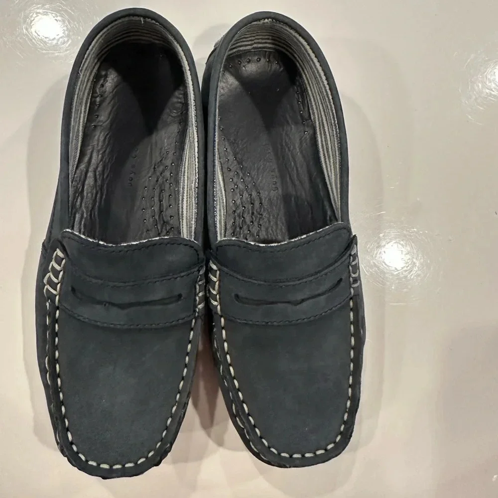 Zara Navy Blue With Cream Stitching Loafers